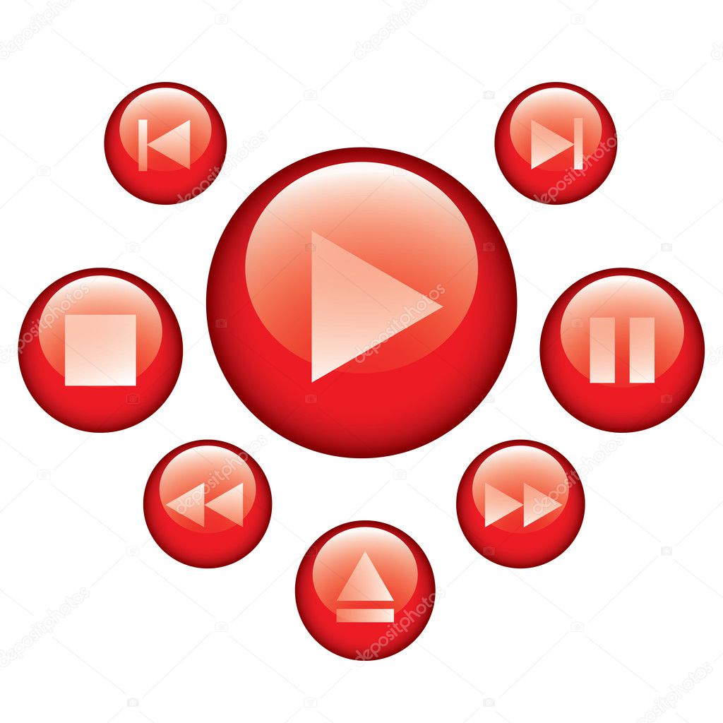 Red vector media control buttons