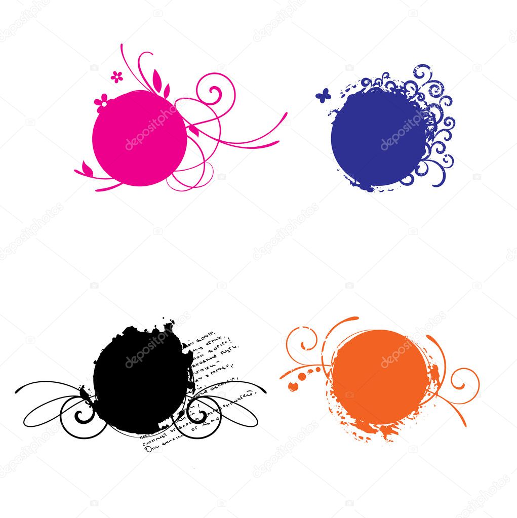 Grunge floral vector circles set