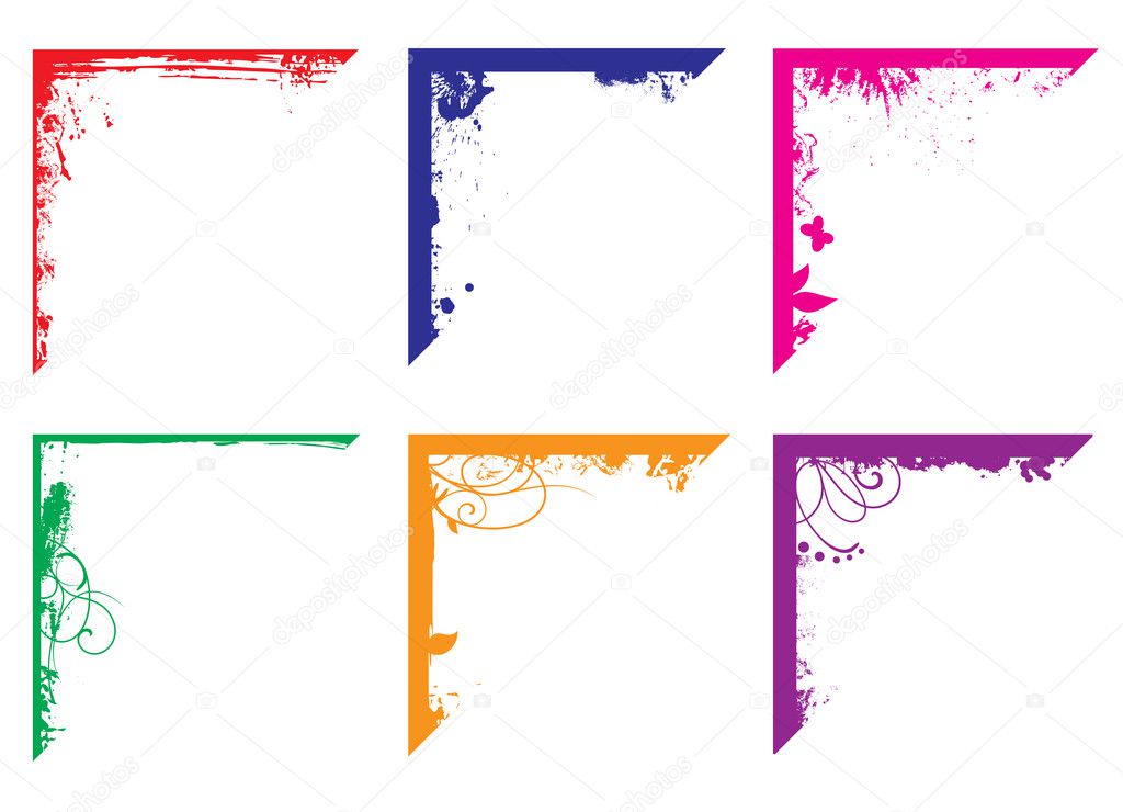 Grunge floral vector corners set