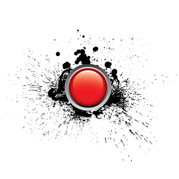 Botón vectorial rojo brillante con salpicaduras — Vector de stock