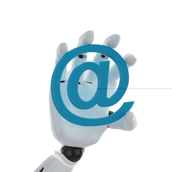 Ρομποτικό χέρι κρατούν ένα σύμβολο του ηλεκτρονικού ταχυδρομείου — Φωτογραφία Αρχείου