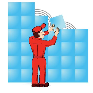 Builder in red boiler suit clipart