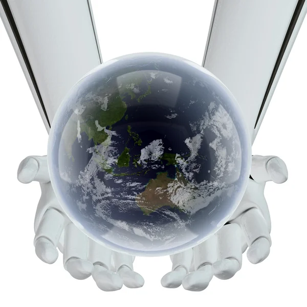 Aarde in handen van de technologie — Stockfoto