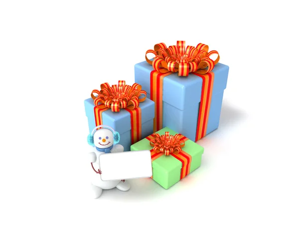 Kardan adam ve hediye kutuları — Stok fotoğraf