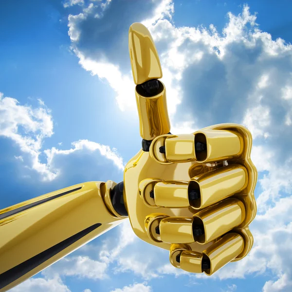 Zlato 3d robotická ruka s palcem nahoru — Stock fotografie