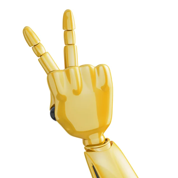 Zlatá robotické ruky ukazující vítězství — Stock fotografie