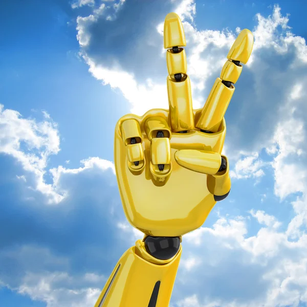 Arany robot kéz mutató győzelem — Stock Fotó