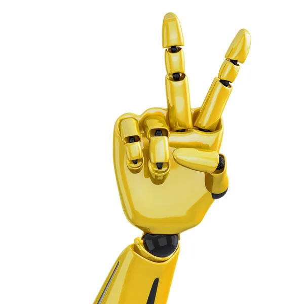 Mano robótica dorada mostrando victoria —  Fotos de Stock