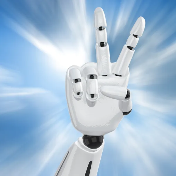 Mão robótica mostrando vitória — Fotografia de Stock