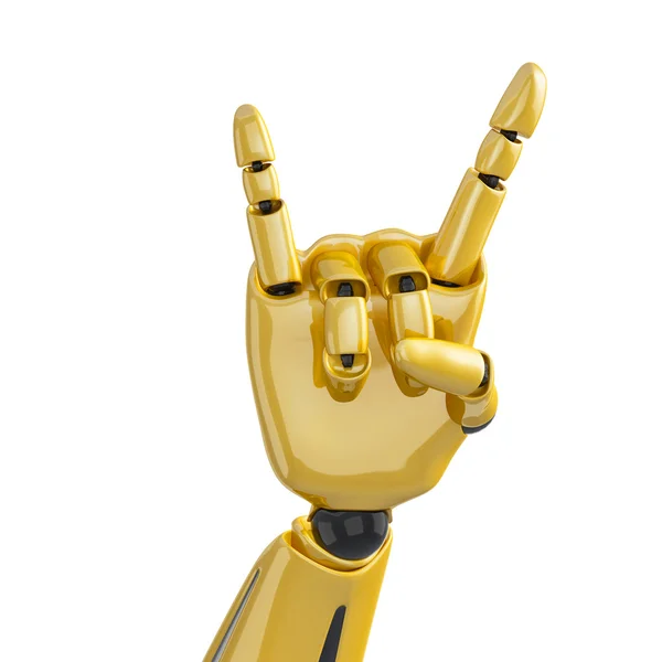 Golden robotic hand giving the sign of h — Stock Photo, Image