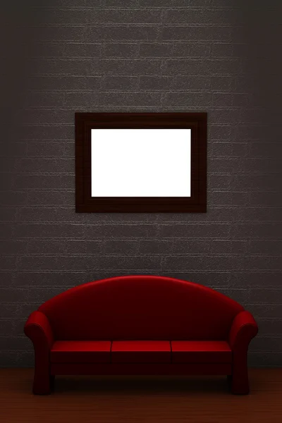 Красный диван с пустой рамой и роскошный ch — стоковое фото