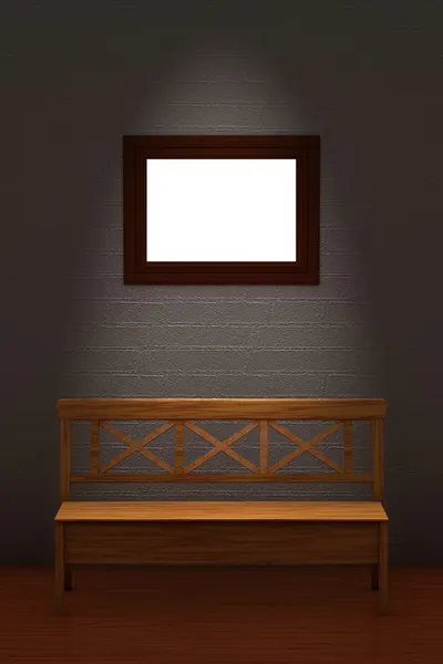 Drewniane ławki z pustą ramkę w minimalis — Zdjęcie stockowe