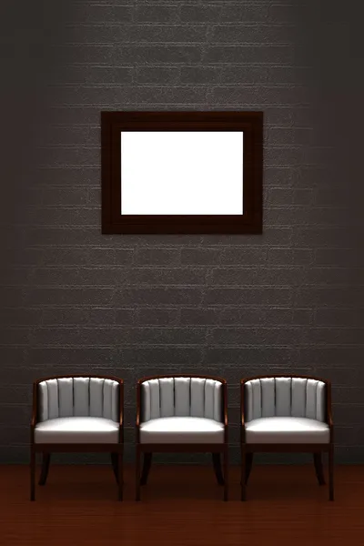 Drei Stuhl mit leerem Gestell in Minimali — Stockfoto