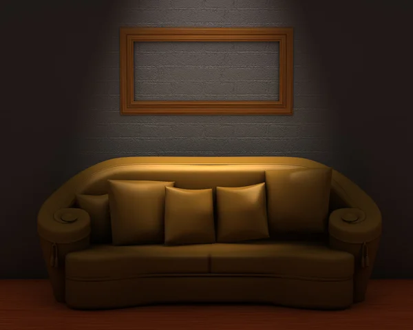 Κίτρινο καναπέ με άδειο πλαίσιο — Φωτογραφία Αρχείου