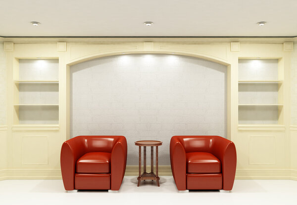 Два красных стула со столом
