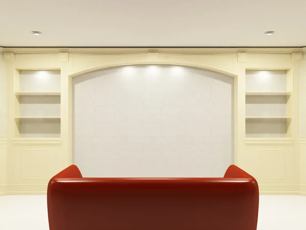 Rode sofa met plaats op de muur — Stockfoto