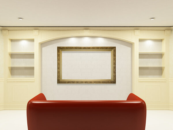 Красный диван с местом на стене для вас
