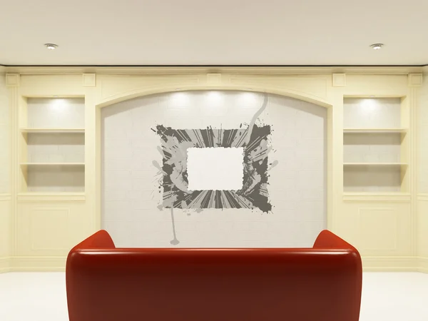 Rode sofa met plaats op de muur voor u — Stockfoto