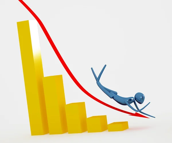 The arrow with man on the graph going do — Stock Photo, Image