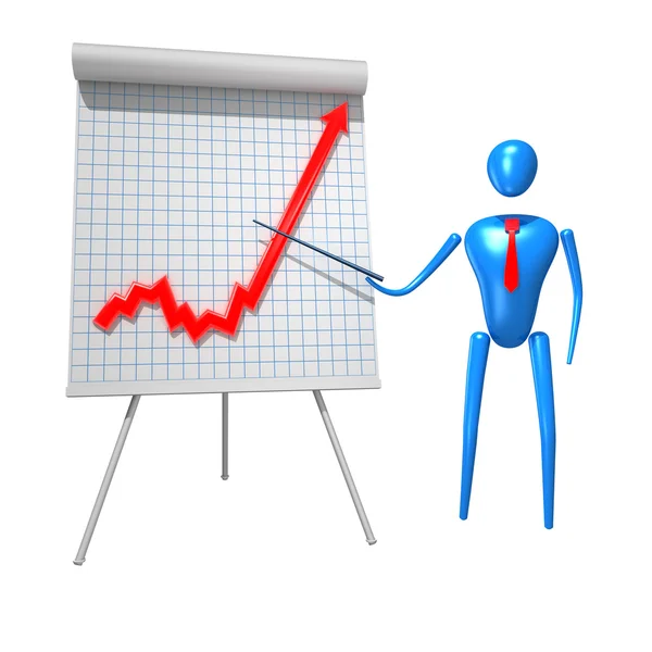 3d character man with business graph. — Stock Photo, Image