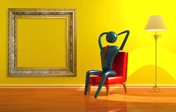 Osoba relaxační v žlutý interiér — Stock fotografie