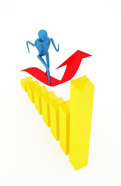 Person going up on a rising red arrow — Stock Photo, Image