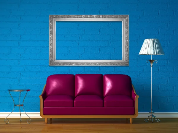 Purple couch, table and standard lamp — Stock Photo, Image