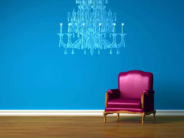 Μωβ καρέκλα στο μπλε μινιμαλιστικό εσωτερικό — Φωτογραφία Αρχείου