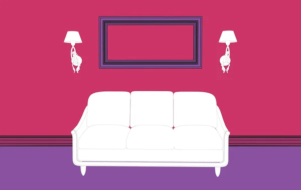 Couch with sconces and empty frame — Stock Photo, Image