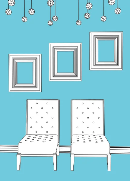 Dos sillas con marcos vacíos en azul min — Foto de Stock