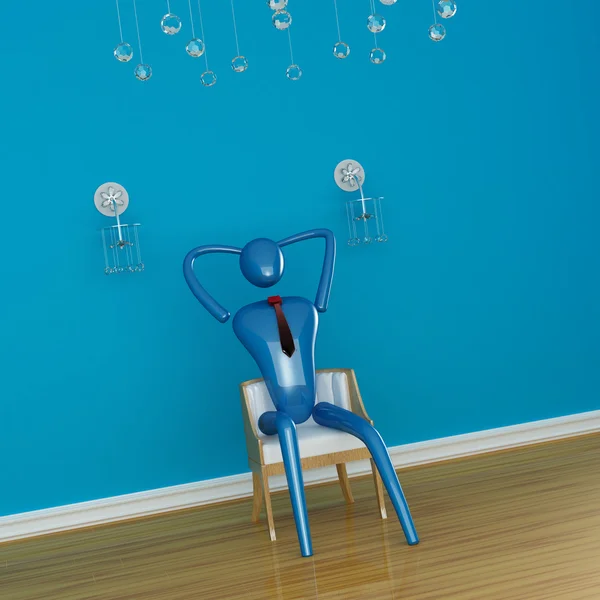 Persona rilassante in blu minimalista inter — Foto Stock
