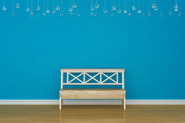Ensam bänk nära blue wall — Stockfoto