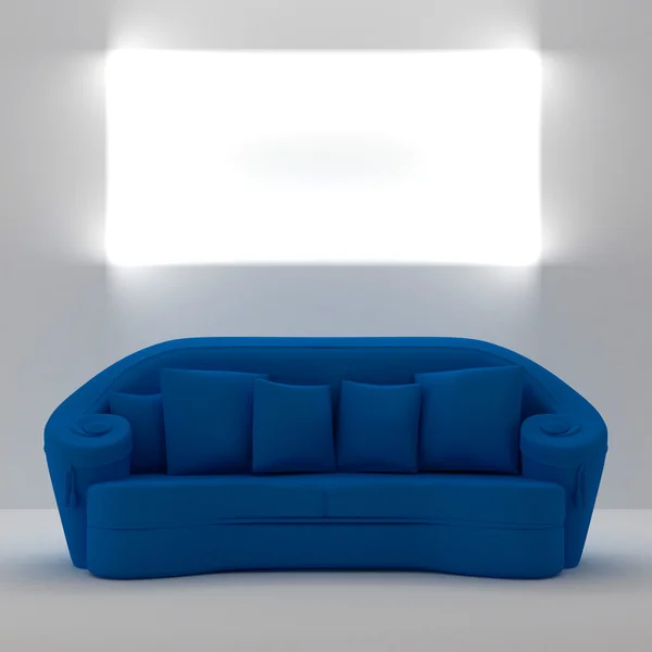 Sofá azul com lugar na parede para você — Fotografia de Stock
