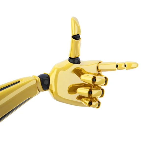 Указывая на 3d золотую роботизированную руку — стоковое фото
