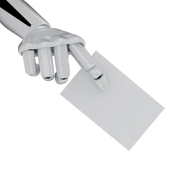 Robotic hand met lege visitekaartje, een — Stockfoto