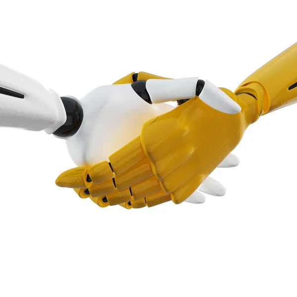 3d 呈现的握手的机器人手. — 图库照片