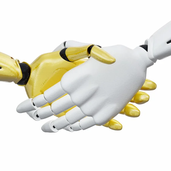 3D renderowane uścisk dłoni rąk robotów. — Zdjęcie stockowe