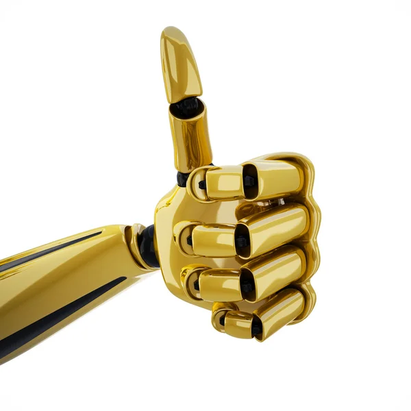 Gold 3d robotic hand with thumb up — Stock Photo, Image