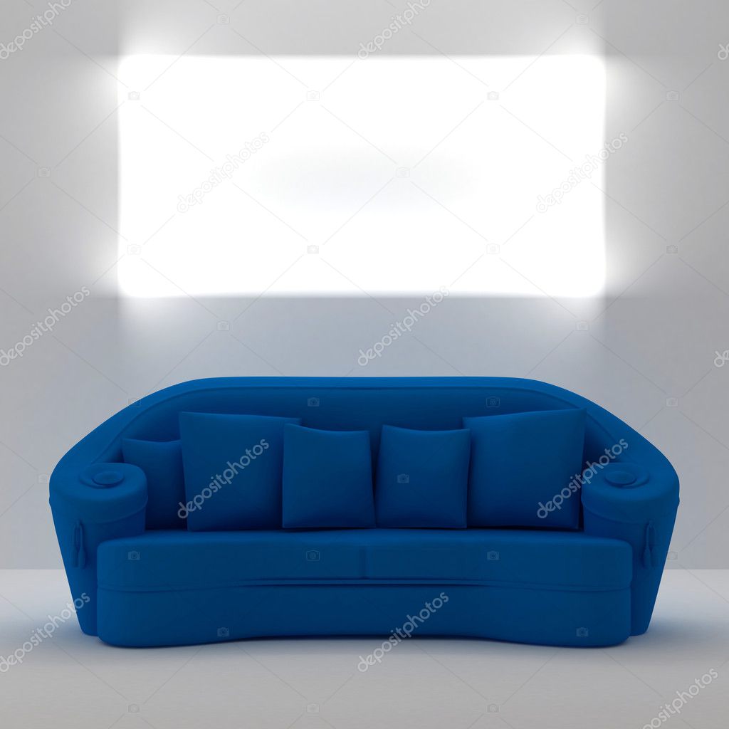 Blue sofa with place on the wall for you