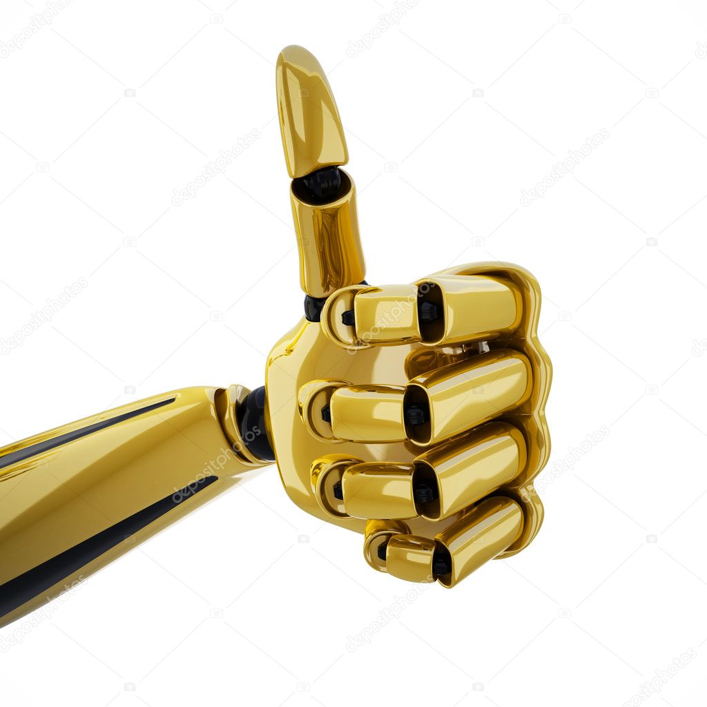 Gold 3d robotic hand with thumb up