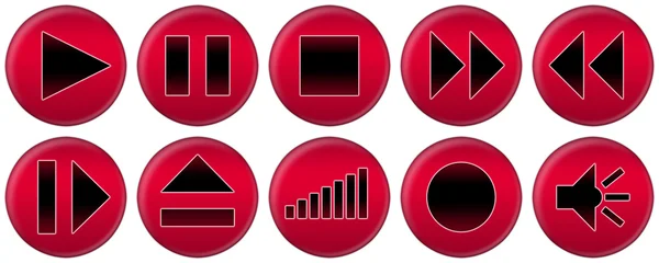 Set of red buttons for music player — Stock Photo, Image
