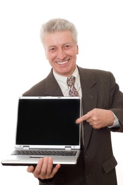 Man holding a laptop clipart