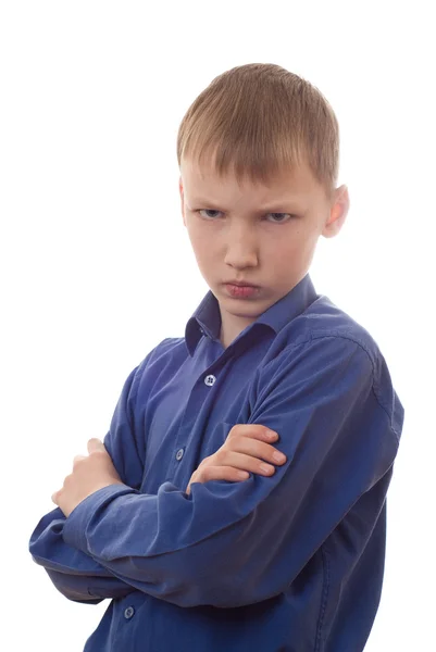 Niño en la camisa azul es un aspecto herido — Foto de Stock