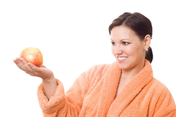 妊娠中の女性はリンゴを保持します。 — ストック写真
