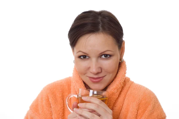 Вагітна жінка п'є чай — стокове фото