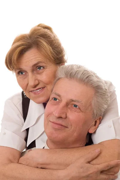 Happy old couple standing and smiling — Stock Photo, Image