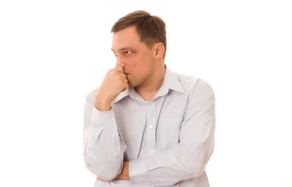 Disgruntled man in a blue shirt — Stock Photo, Image