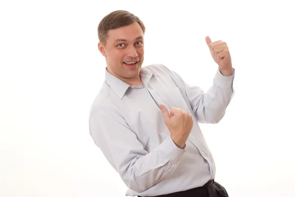 Happy man in a blue shirt — Stock Photo, Image