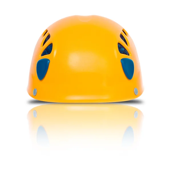 オレンジ色のヘルメットを登山の正面図 — ストック写真
