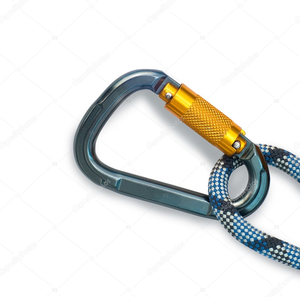 Climbing equipment - carabiner and rope